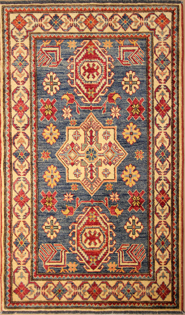 blue oriental Kazak rug